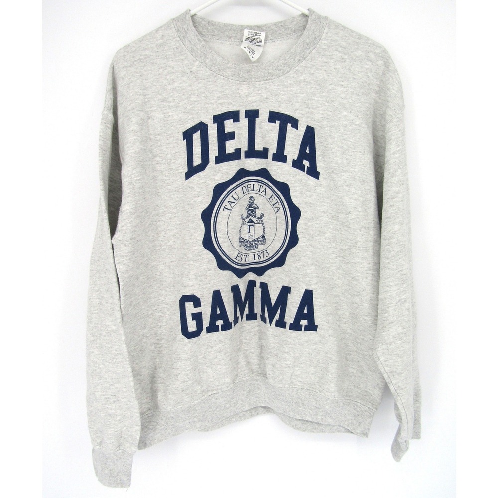 Gildan Sweatshirt Mens Medium Gray Delta Gamma Sorority Crest Heavy Blend